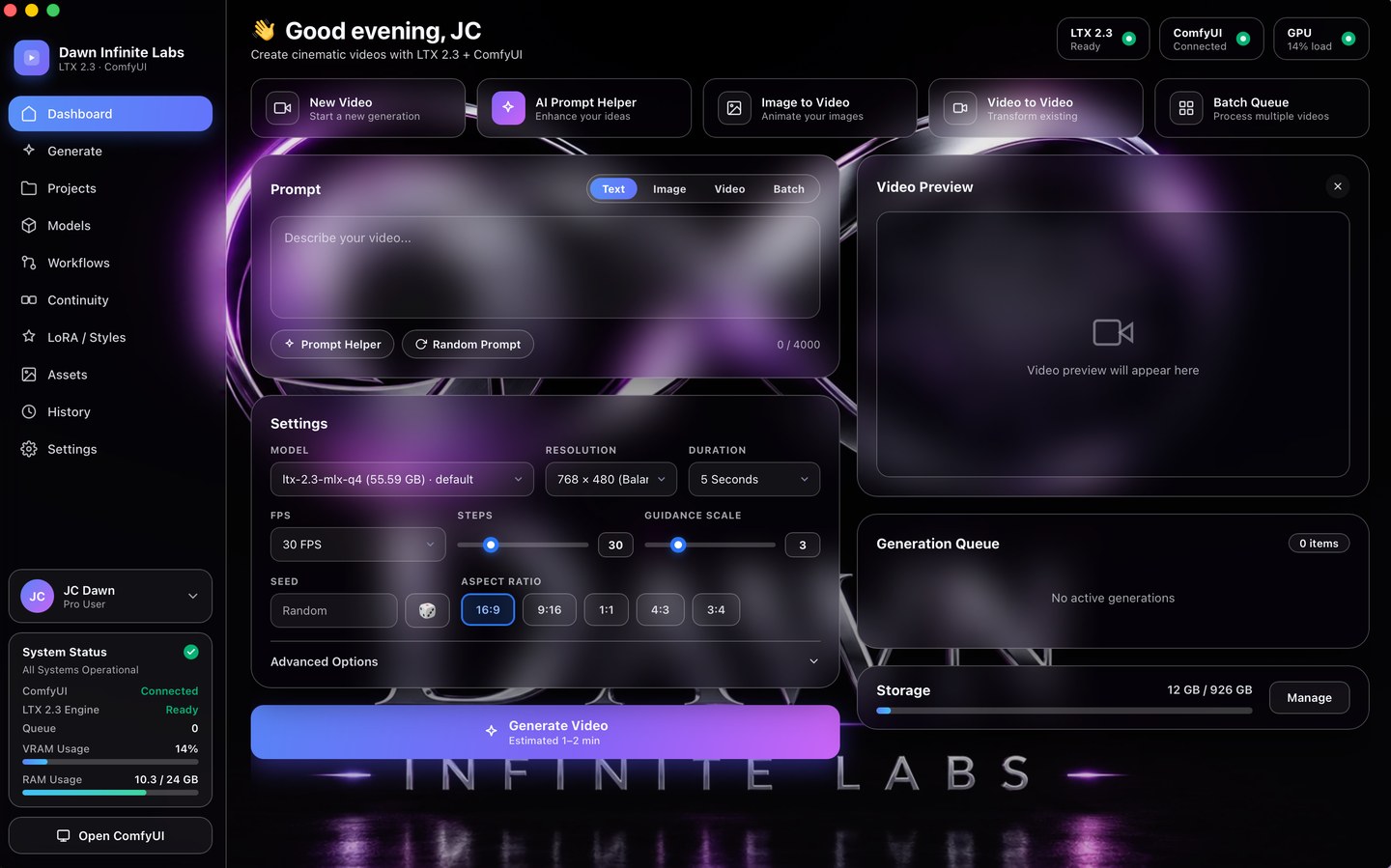 Dawn Infinite Labs desktop app preview