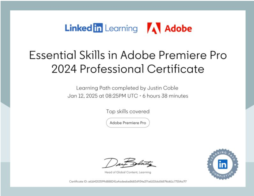 Adobe Premiere Pro certificate