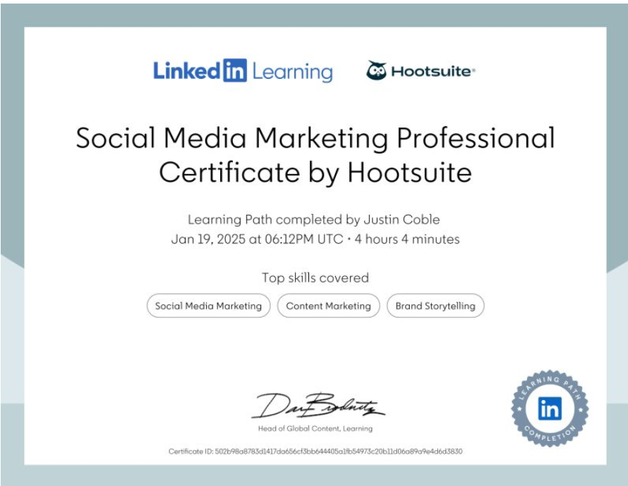 Social Media Marketing certificate