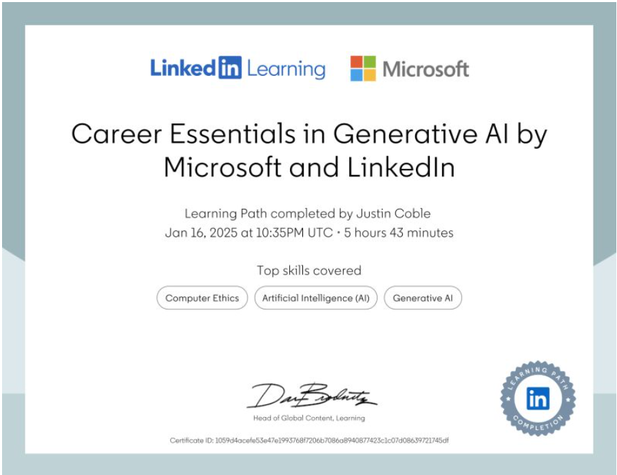 Generative AI Essentials certificate